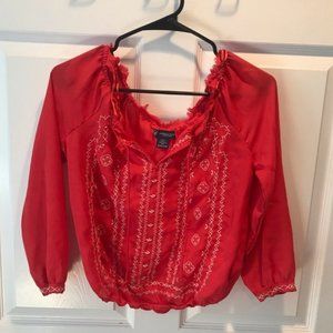 American Eagle Red Embroidered Blouse Extra Small